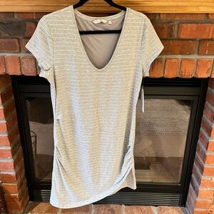 Athleta Dress, NWT (gray, striped, soft material, comfortable fit, sz L)